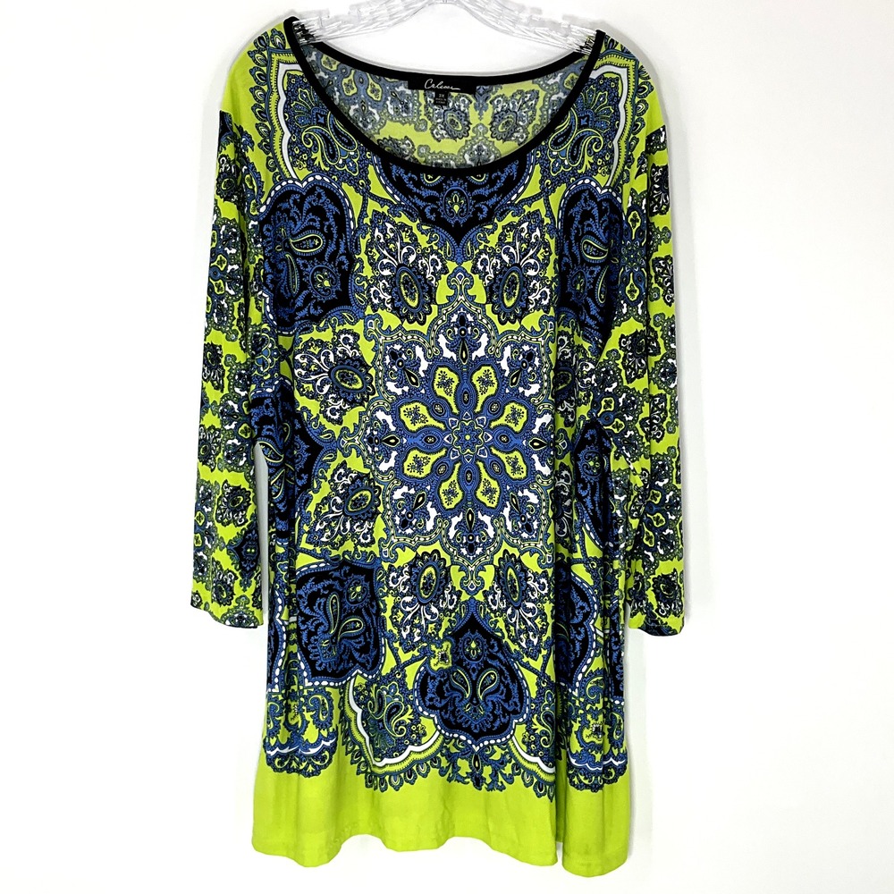 Calessa Women Top 3X Wearable Art Abstract Print Stretch‎ Tunic Boho
